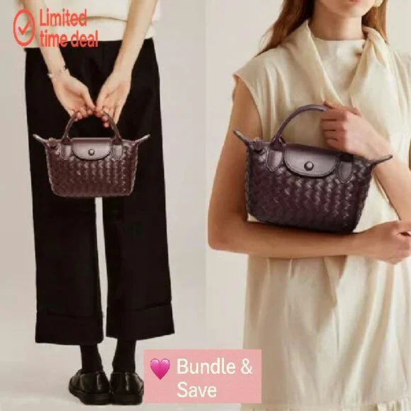 Mini Braided Leather Top Handle Satchel Crossbody Bag for Women Daily Use